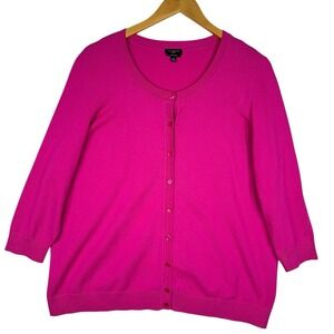 Talbots Pima Cotton Cardigan Pink Button Front 3/4 Sleeve Valentine Soft Knit